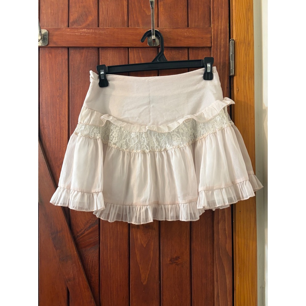 Cider Cream Lace Ruffle Tiered Mini Skirt Coquette Balletcore Small